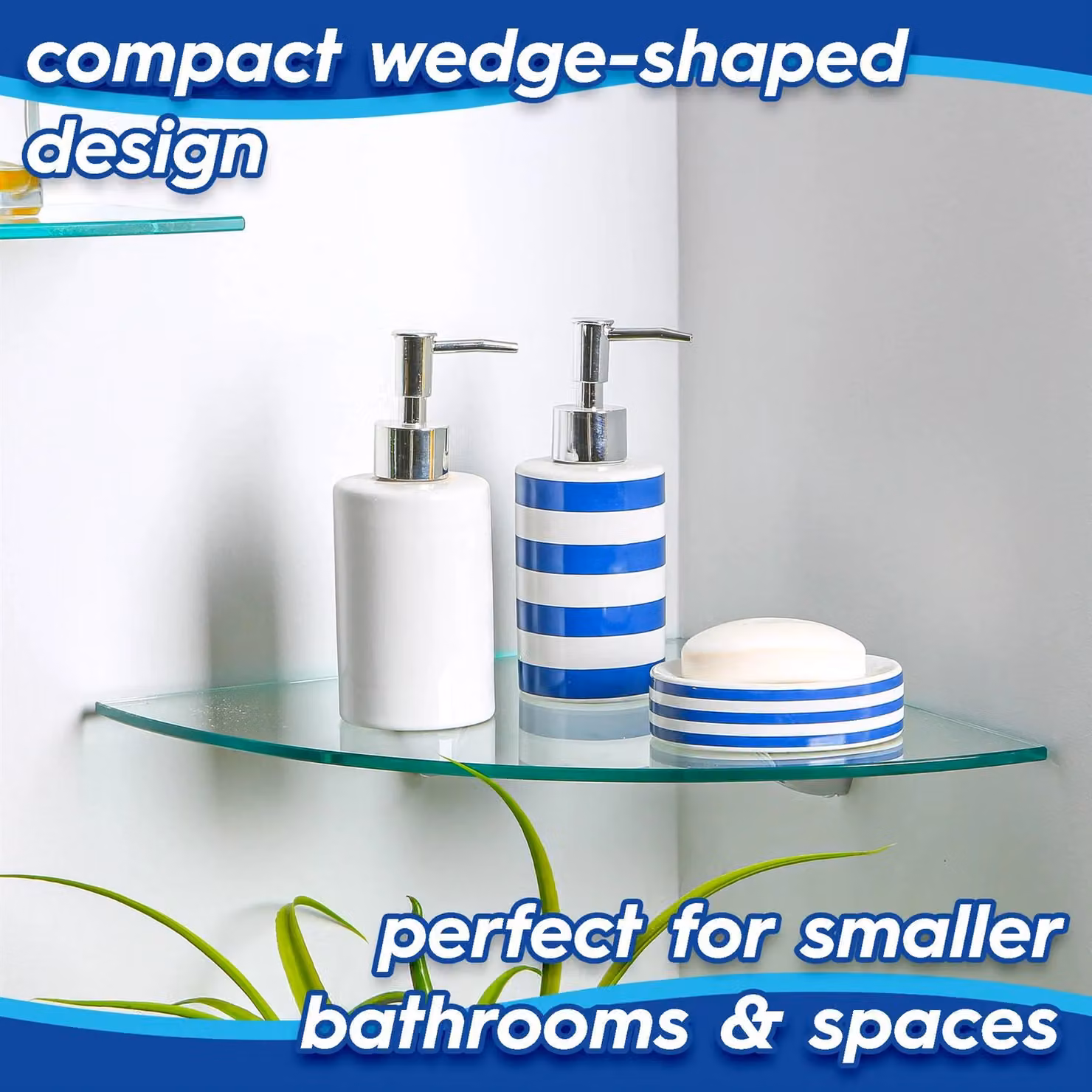 Harbour Housewares Floating Glass Wall Corner Shelf with Silver Brackets – 3