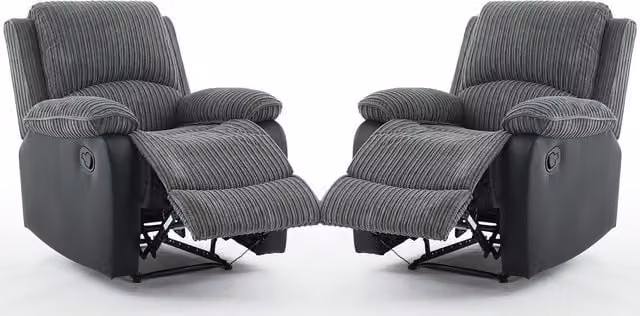 Furniture One Grey Corduroy Manual Reclining Sectional Sofa Set
