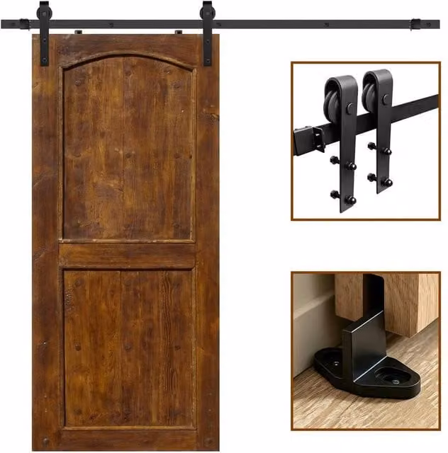 SPETLEK Sliding Barn Door Hardware Kit with Carbon Steel Track and Rollers in Matt Black, W: 200 cm