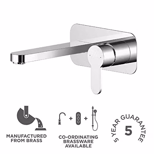 Nuie ARV328 Arvan Modern Wall Mounted Round Basin Mixer Tap with Single Lever Handle and Plate, Chrome