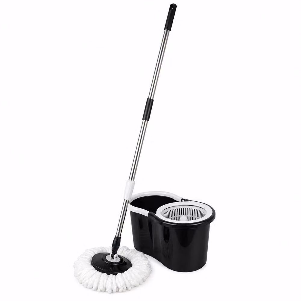 VOGREX Microfibre Mop Bucket Set with Wringer and Rotating Dry Heads in Black – 3