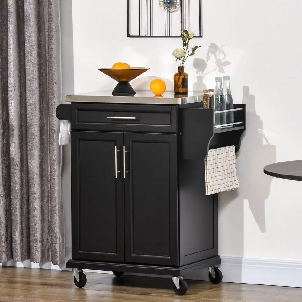 Wyld Haus Paha Black Kitchen Island Trolley with Stainless Steel Top, W/D/H: 83.5 x 45.7 x 90.5 cm – 3