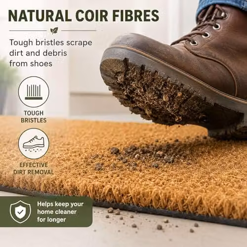 Nicoman Natural Coir Doormat in Brown, W/D: 90 x 60 cm, 17mm Thick, Non-Slip and Dirt-Repellent – 3