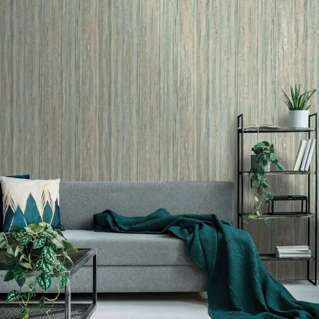 Holden Modern Abstract Striped Vinyl Wallpaper Roll in Petrol Blue and Grey