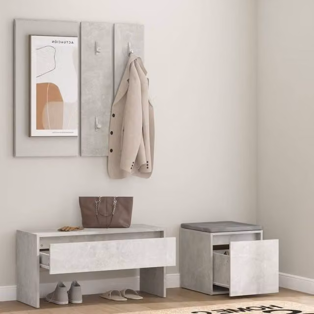 Berkfield Home Modern Hallway Furniture Set in Grey MDF with Bench, Mirror and Panel – 1