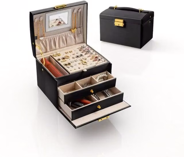 Modcraft 3 Layer Fabric Jewellery Box and Storage Cabinet in Black