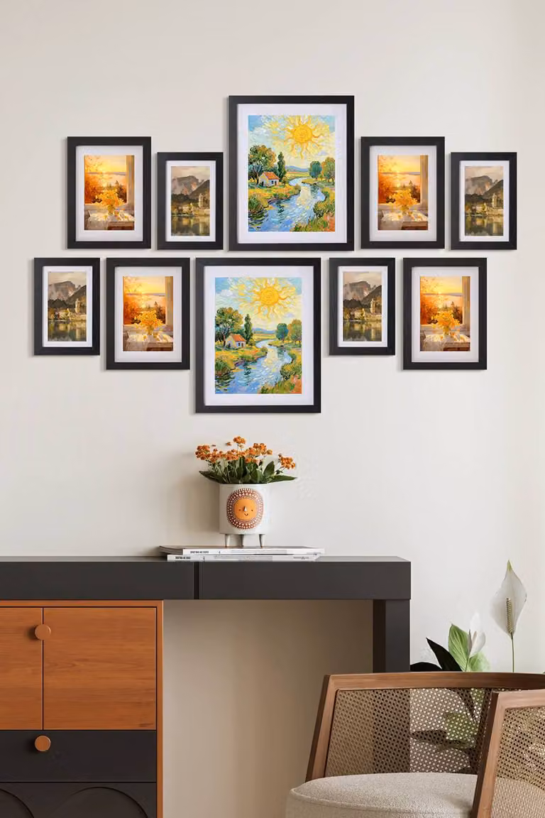 Living and Home Set of 10 Modern Black Tabletop Photo Frames