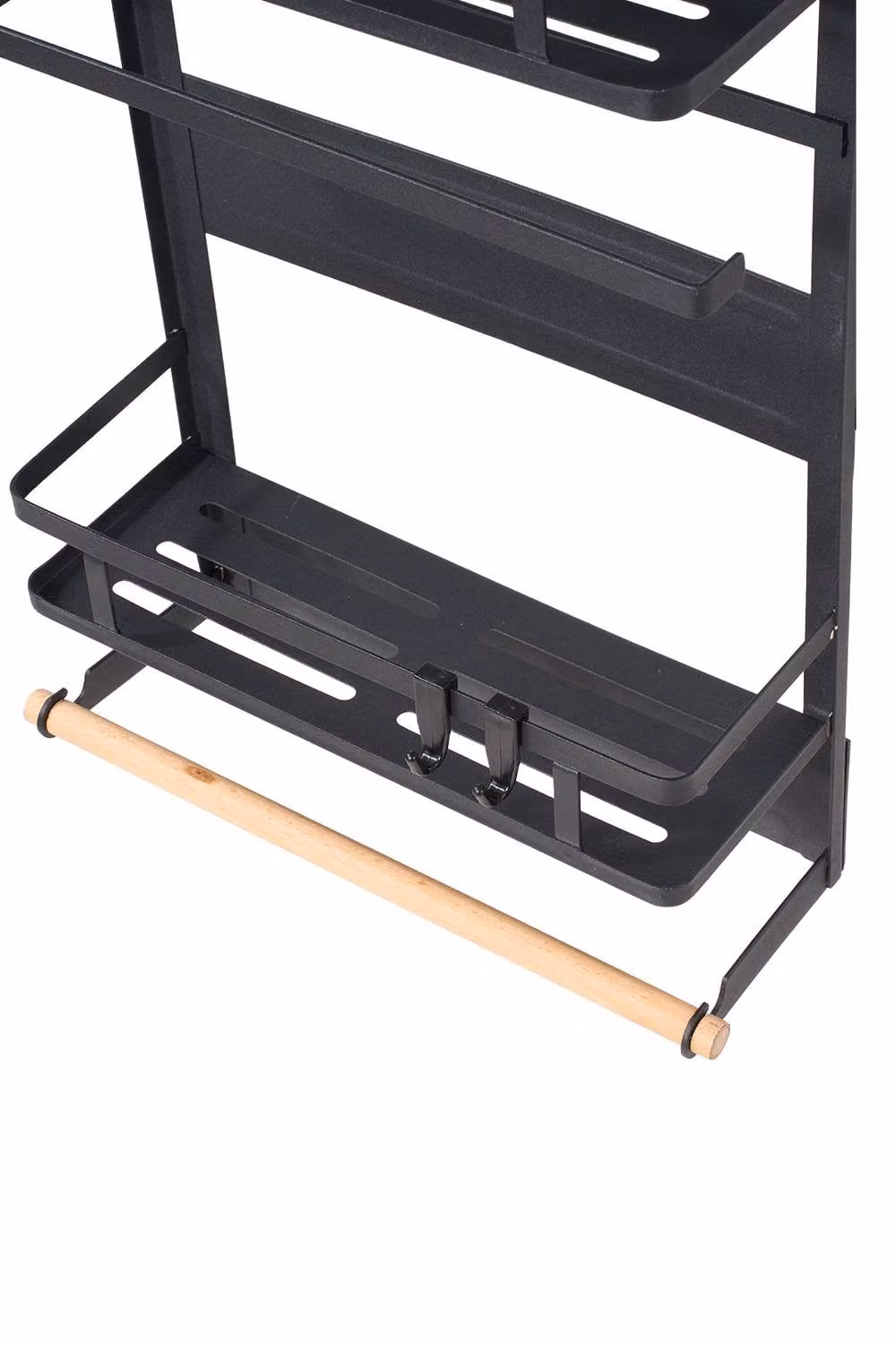 Garden Sanctuary Black Magnetic Fridge Storage Rack with Self-Adhesive Shelf and Removable Hooks – 5
