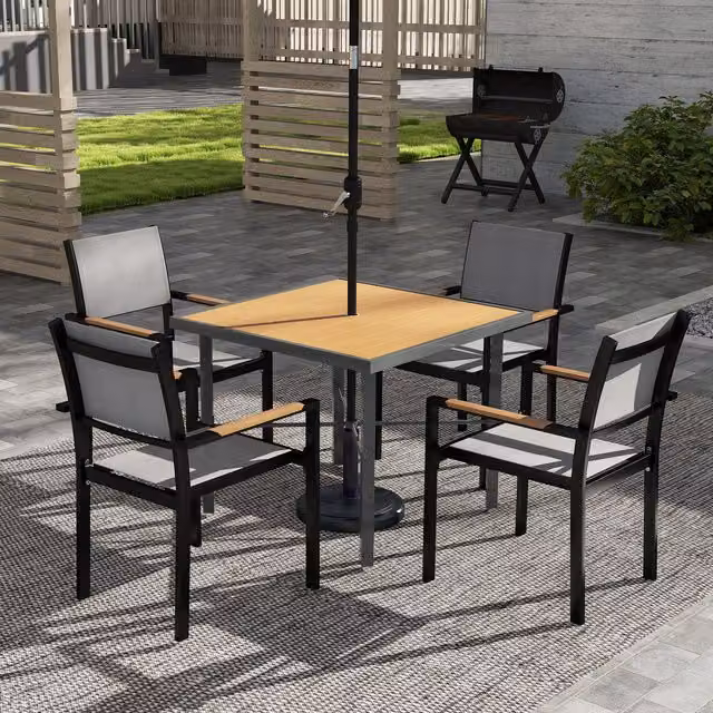Outsunny Modern Yellow Square Garden Table with Umbrella Hole, W: 90 cm