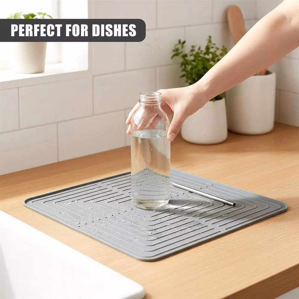 NESTLUNE Grey Grooved Quick Drying Rubber Kitchen Drainer Mat, W: 100 cm, D: 15 cm – 4