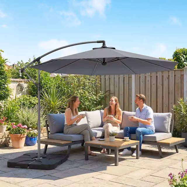Outsunny Dark Grey Cantilever Garden Parasol Banana Umbrella