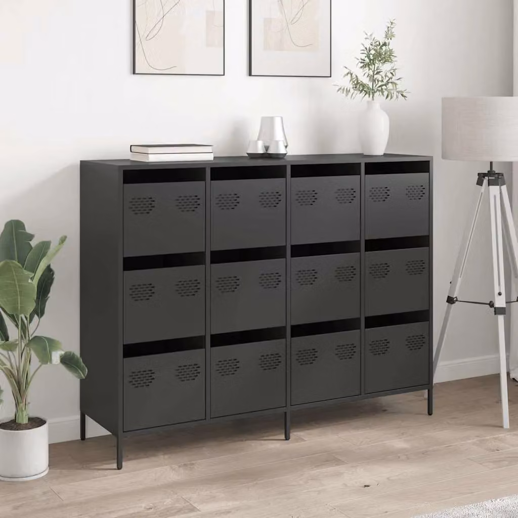 Berkfield Home Industrial Matt Black Metal Sideboard W/D/H: 135 x 39 x 103.5 cm – 3