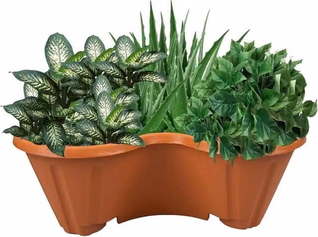 EONLION Set of 6 Trio Stacking Plastic Garden Planters in Terracotta Brown