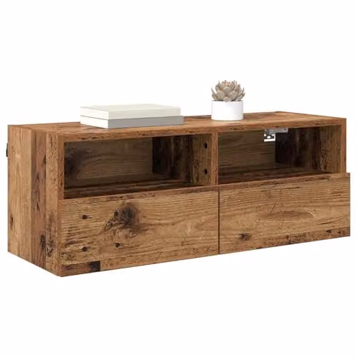 vidaXL Set of 2 Modern Wall-Mounted TV Cabinets in Brown Old Wood Finish