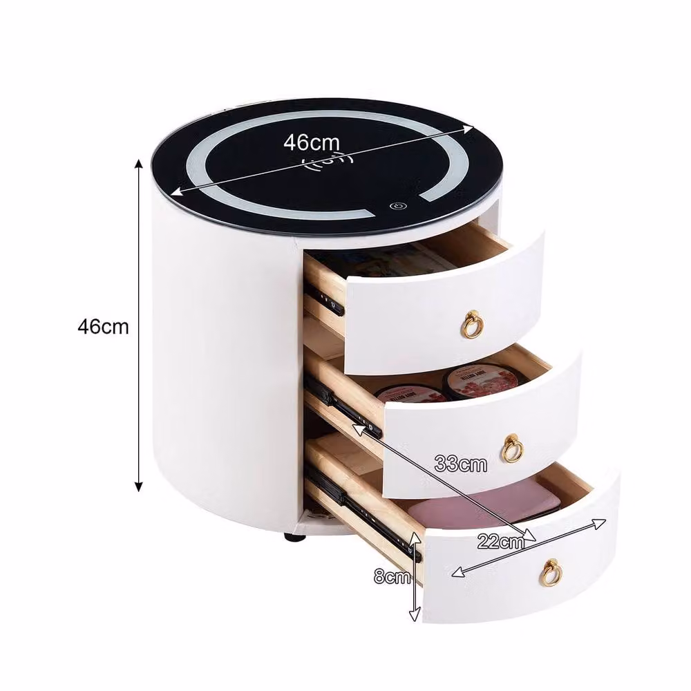 FLAVORA White 3 Drawer LED Bedside Table with Wireless Charging and Integrated Lighting – 2