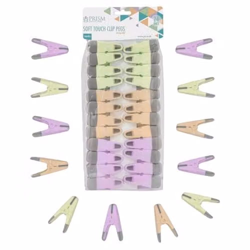 JVL 24 Pack Soft Touch Plastic and Rubber Clothes Pegs in Multicolour and Green
