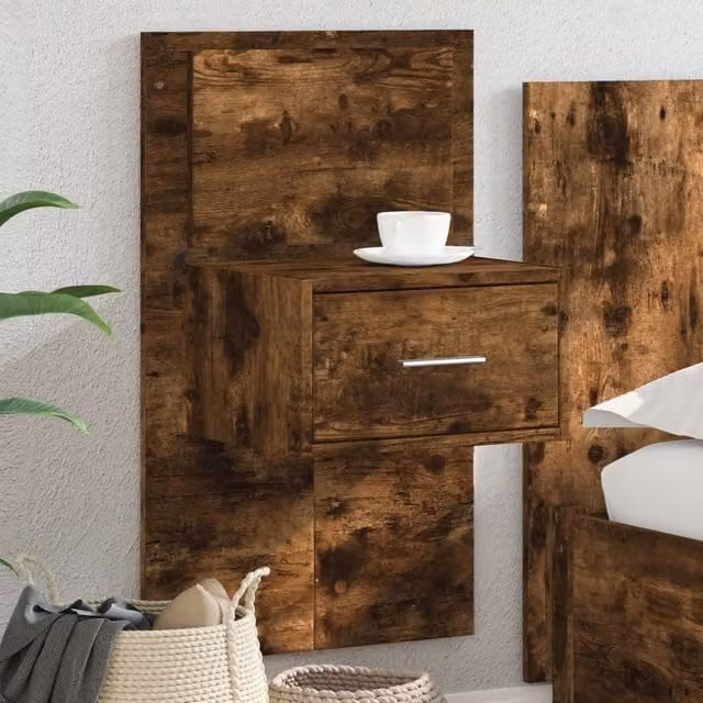 Berkfield Home Wall-mounted Bedside Cabinet with Integrated LED Lights in Smoked Oak Brown – 1