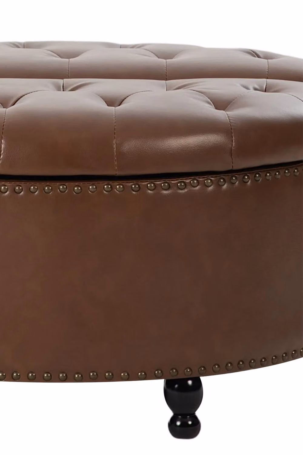 Living and Home Round PU Leather Upholstered Storage Ottoman in Brown – 3