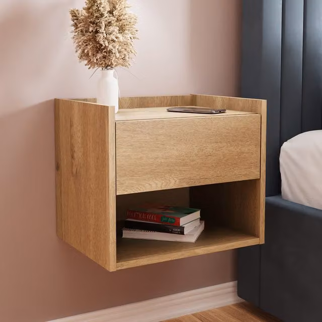 GFW Harmony Wall Mounted Pair of Bedside Tables in Oak