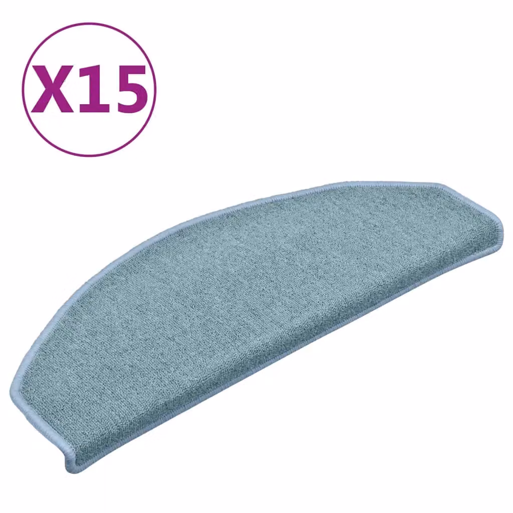 Berkfield Home Non-Slip Self-Adhesive Carpet Stair Treads, 15 Pieces, Blue, W: 65 cm, D: 24 cm, H: 4 cm – 2