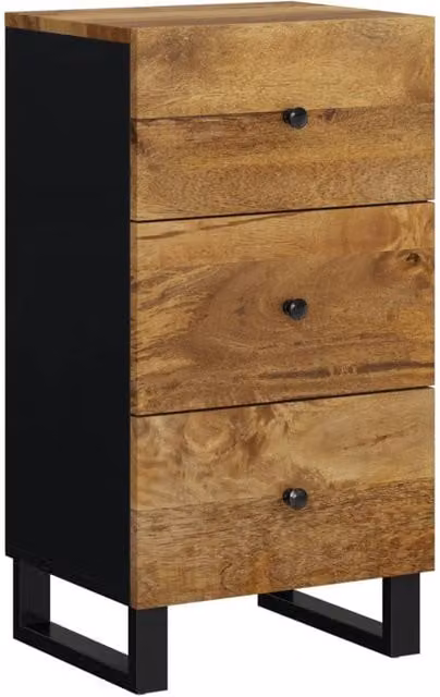 Berkfield Home Classic Sideboard with 3 Drawers in Brown Solid Mango Wood, W/D/H: 40 x 33.5 x 75 cm