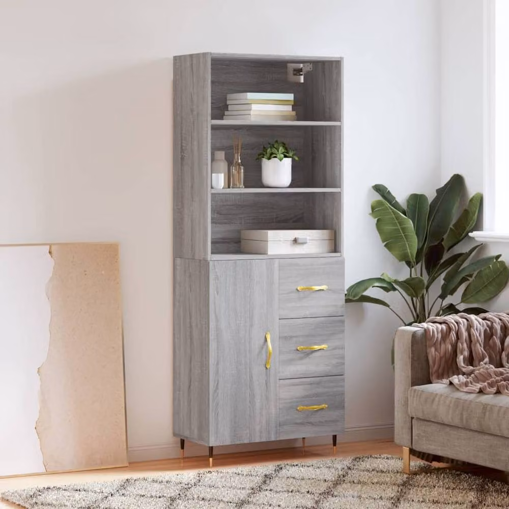 Berkfield Home Grey Sonoma Highboard with Hinged Doors and Internal Shelves, W/D/H: 69.5 x 34 x 180 cm – 2