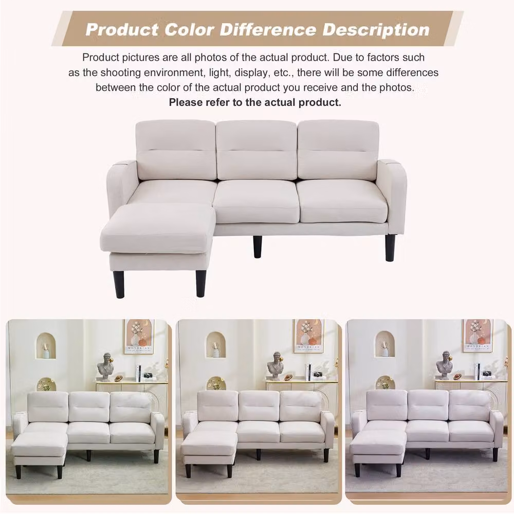 FENCHILIN Modular L-Shaped Sectional Fabric Sofa with Matching Ottoman and Side Pockets in Beige – 3