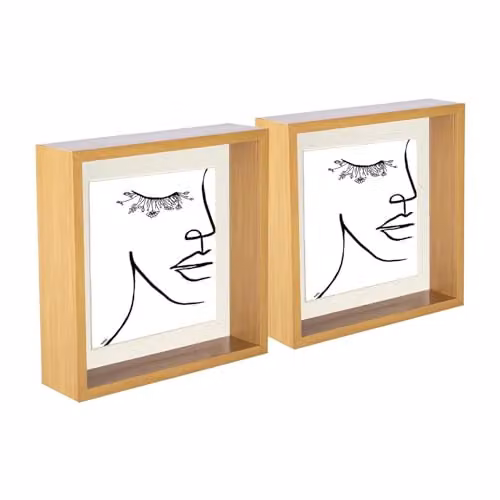 Nicola Spring Square 3D Deep Box Photo Frame, Single Tabletop Display, White and Beige, Pack of 5