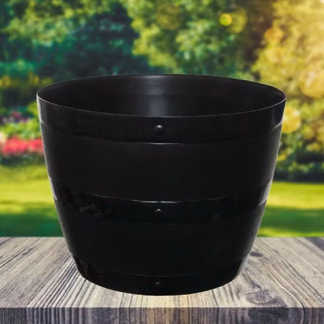 Whitefurze Black Plastic Barrel Planter Tub – 1