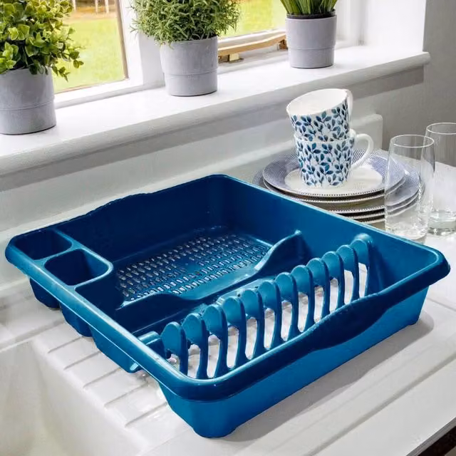 Flavora Blue Plastic Kitchen Dish Drainer with Cutlery Holder – 1