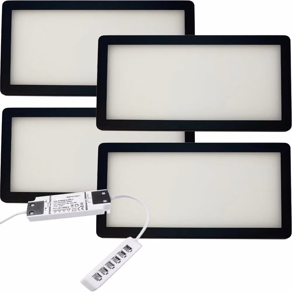 Loops 4x Matt Black Ultra-Slim Rectangular Under Cabinet Kitchen LED Light and Driver Kit with Warm White Diffused Light – 2