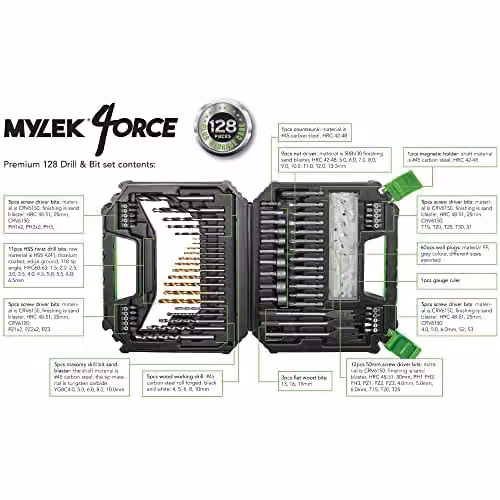 MYLEK 128 Piece HSS Drill Bit and Screwdriver Accessory Set with Carry Case – 2