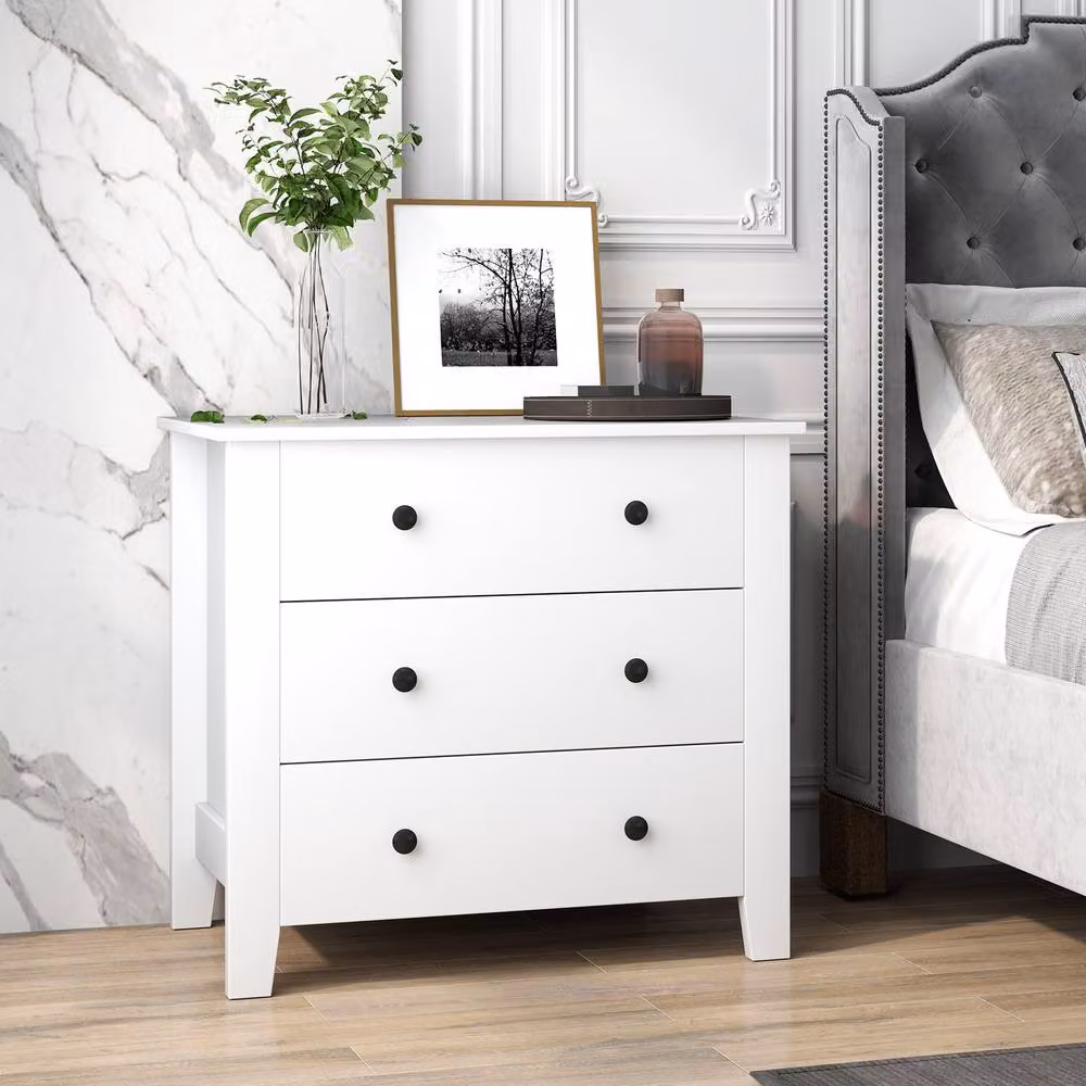Gymax 3-Drawer Modern Chest of Drawers and Nightstand in White – 4
