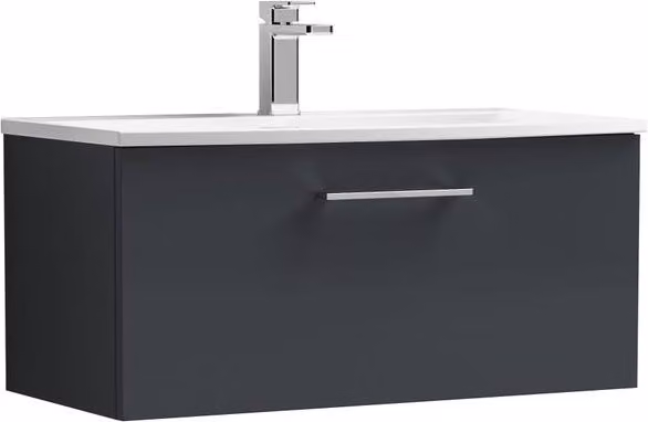 Balterley Modern Wall-Hung Curved Basin Vanity Unit with 1 Drawer, Dark Grey Matt, Width: 80 cm – 1