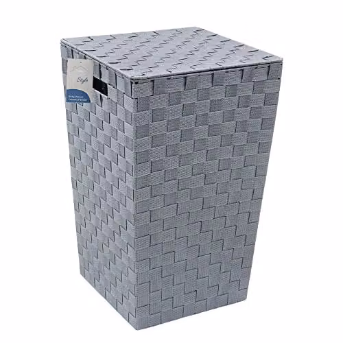 JVL Vichy Square Nylon Laundry Hamper with Handles - Grey, W/D/H: 33 x 34 x 53 cm