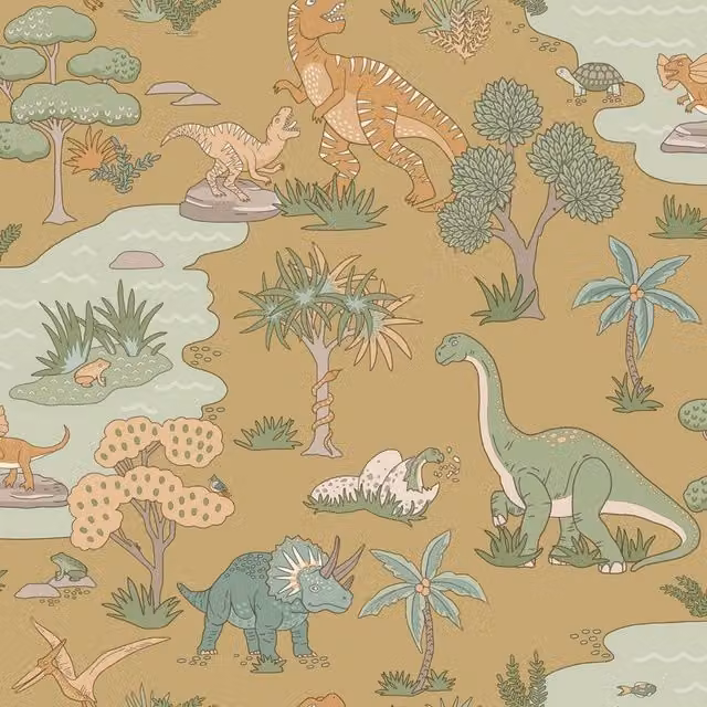 Holden Décor Dino Zoo Textured Animal Pattern Wallpaper in Yellow