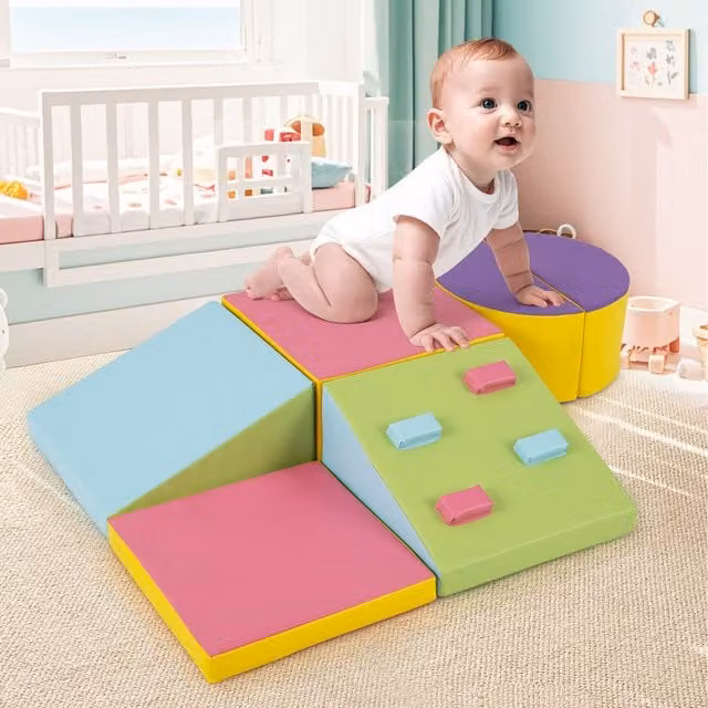 Costway 6 Piece Multicolour and Pink Foam Stacking Climbing Toys for Toddlers