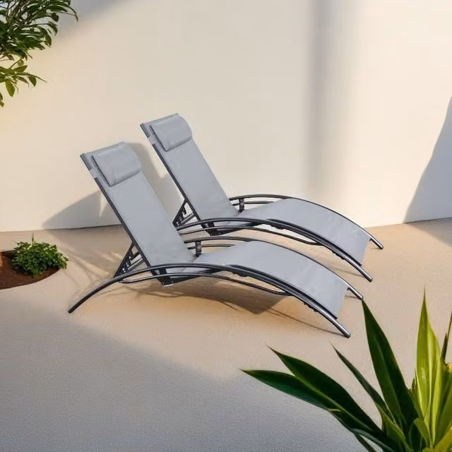 Outdoor Living Bali Pair of Reclining Textilene Sun Loungers in Anthracite Grey – 2