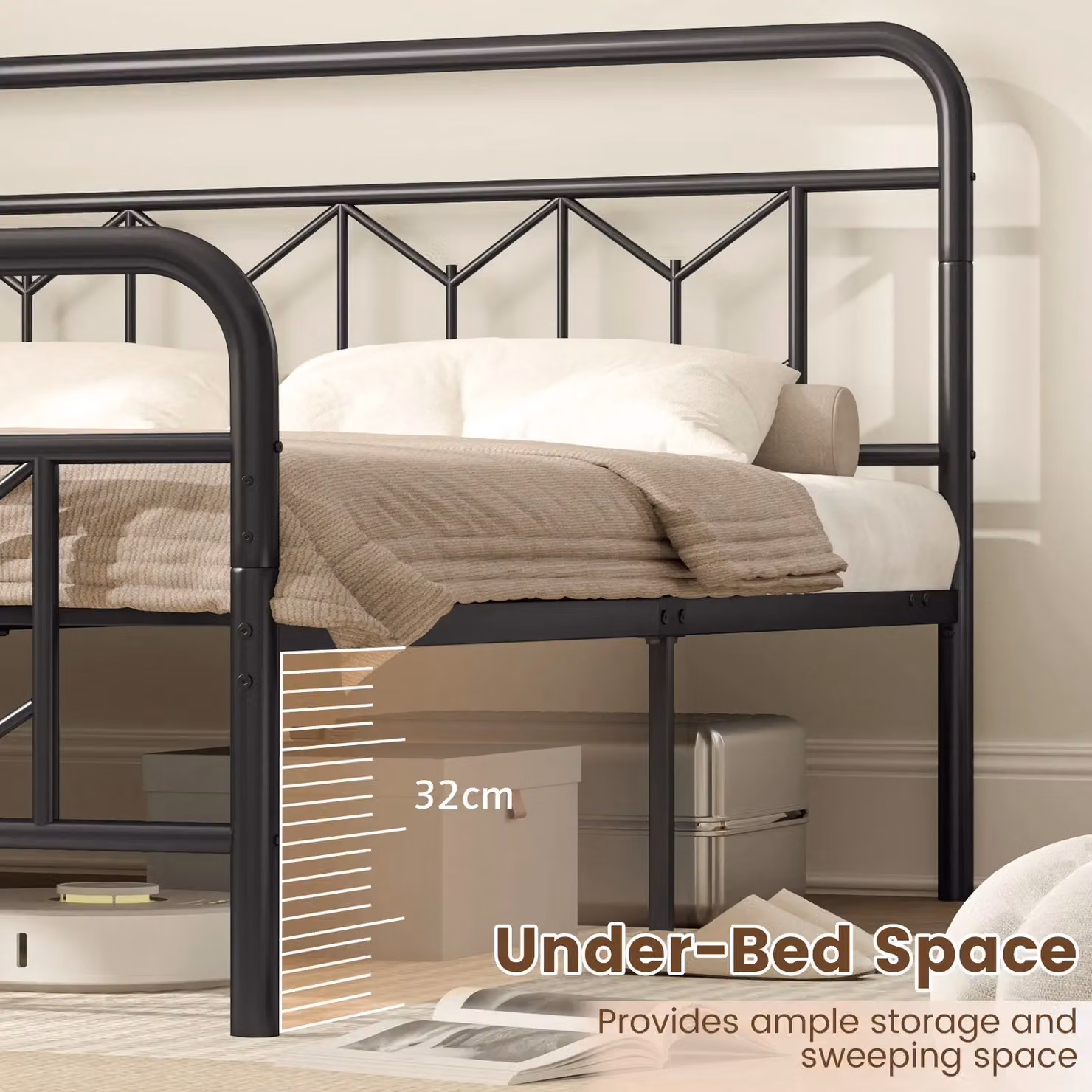 Gymax King Size Metal Platform Bed Frame with High Headboard, Black, 180 x 200 cm – 5