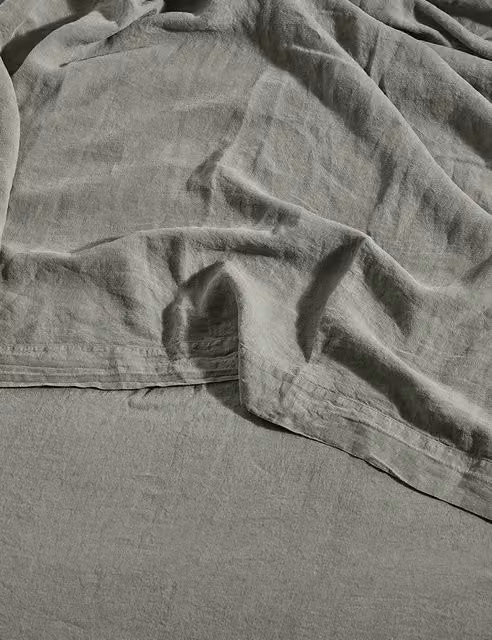 Bedfolk Pure Washed Linen Flat Sheet, Khaki, W: 200 cm x D: 200 cm