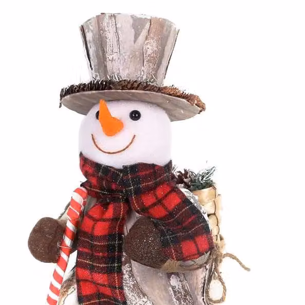 Shatchi White Walking Snowman Christmas Tabletop Decoration with Pines and Berries, Height: 40 cm – 2