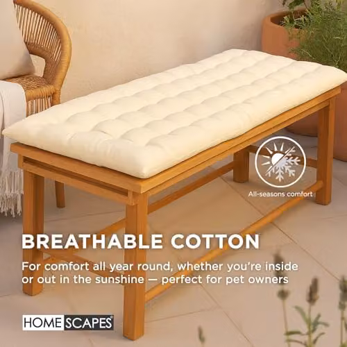Homescapes 3 Seater Garden Bench Cushion in Beige, W: 143 cm – 3