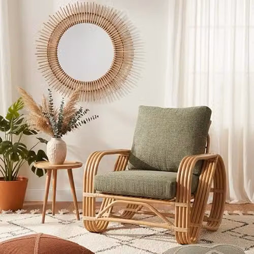 Desser Pretzel Rattan Conservatory Armchair with Green Jubilee Sage Fabric Cushions, H92 x W77 x D86 cm – 2