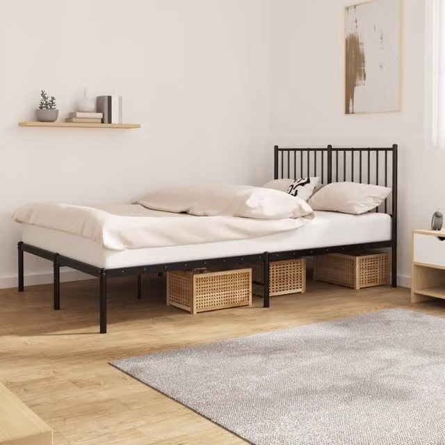 Berkfield Home Metal Bed Frame with Headboard, Black, W/D/H: 120 x 200 cm – 1