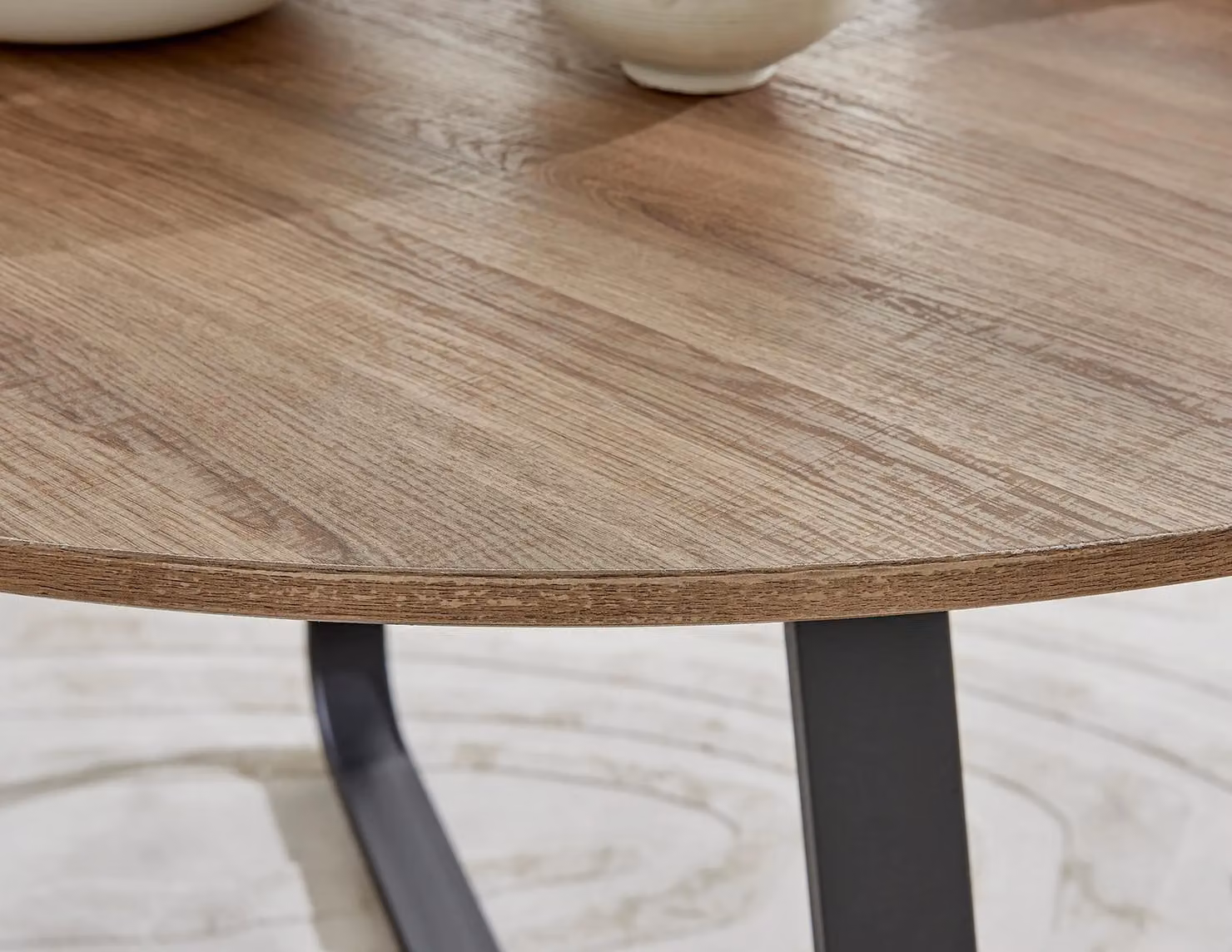 FurnitureboxUK Santorini Brown Round Dining Table and 6 Milan Beige Chairs with Black Legs – 2