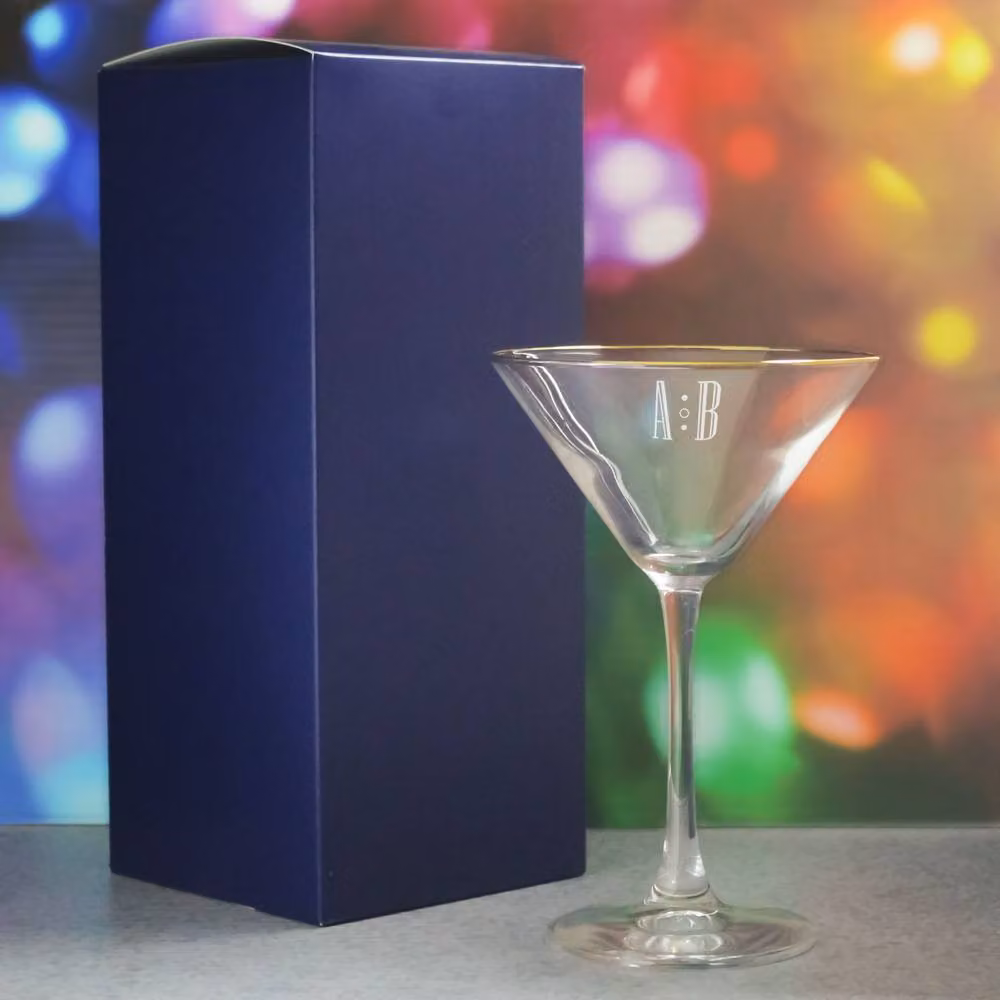 Uniqueful Personalised Gold Rim Martini Cocktail Glass with Custom Initials and Name in Transparent Glass – 2
