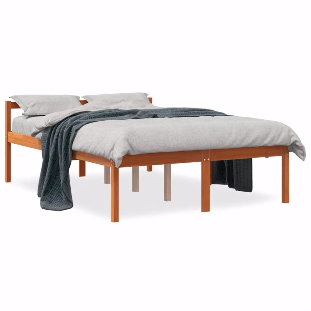 Berkfield Home Senior Small Double Bed in Wax Brown Solid Pine Wood W/D/H: 120 x 190 cm – 2