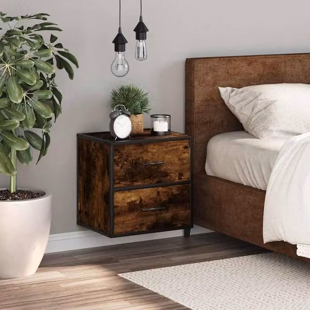 Berkfield Home Wall-mounted Bedside Cabinet in Smoked Oak Brown, W: 40 cm, D: 31 cm, H: 39.5 cm