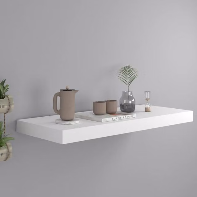 Berkfield Home White Floating Wall Shelf, W/D/H: 60 x 23.5 x 3.8 cm