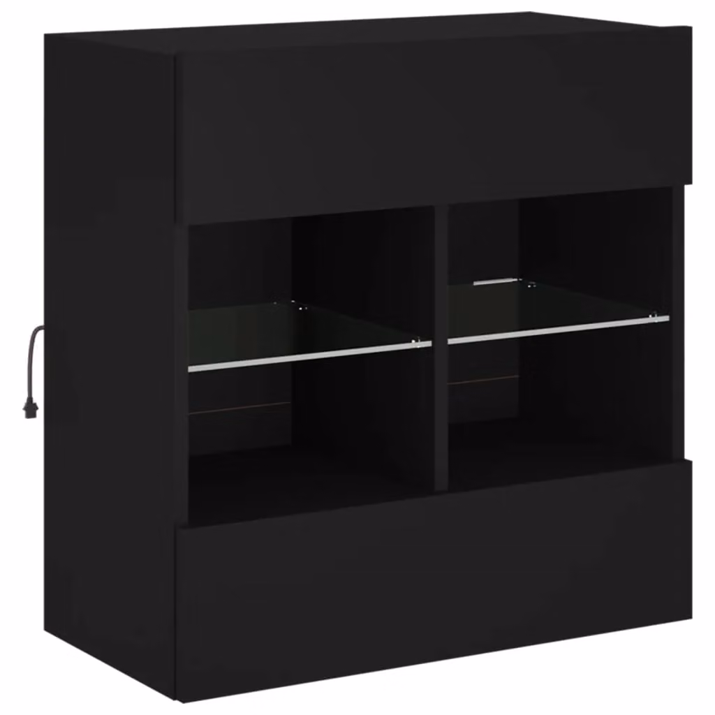 Berkfield Home Modern Black Wall Mounted TV Cabinet with LED Lighting and Glass Doors, W: 58.5 cm, D: 30 cm, H: 60.5 cm – 3